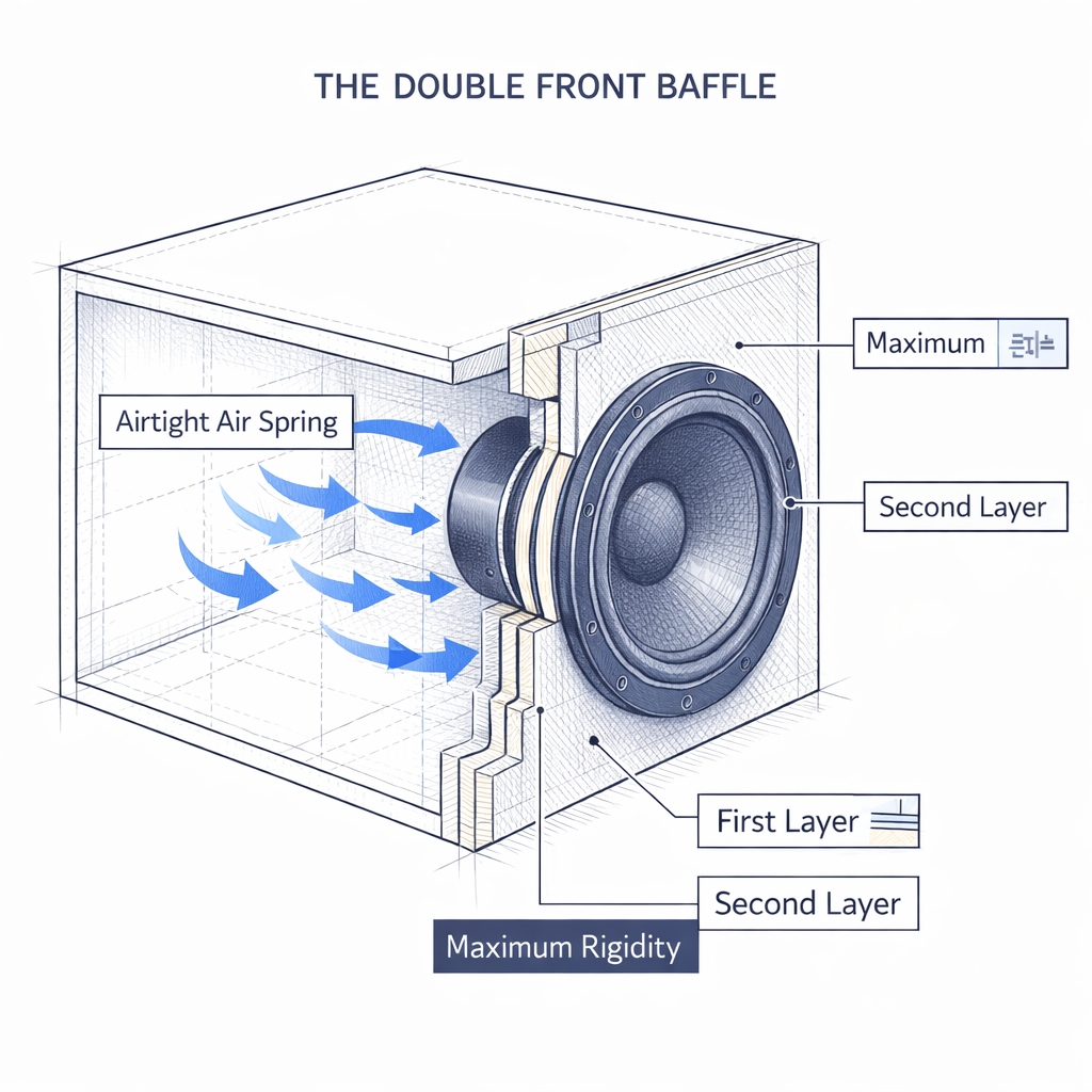 Cutaway showing a double front baffle for maximum rigidity