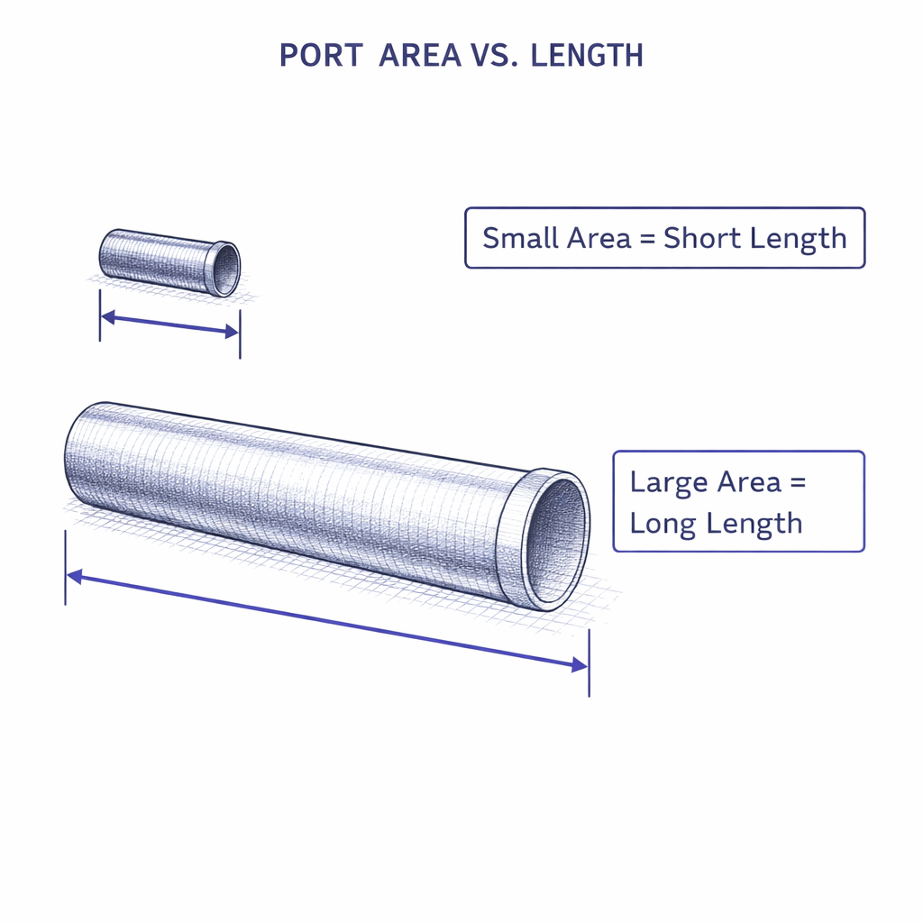 Diagram showing port area versus required port length