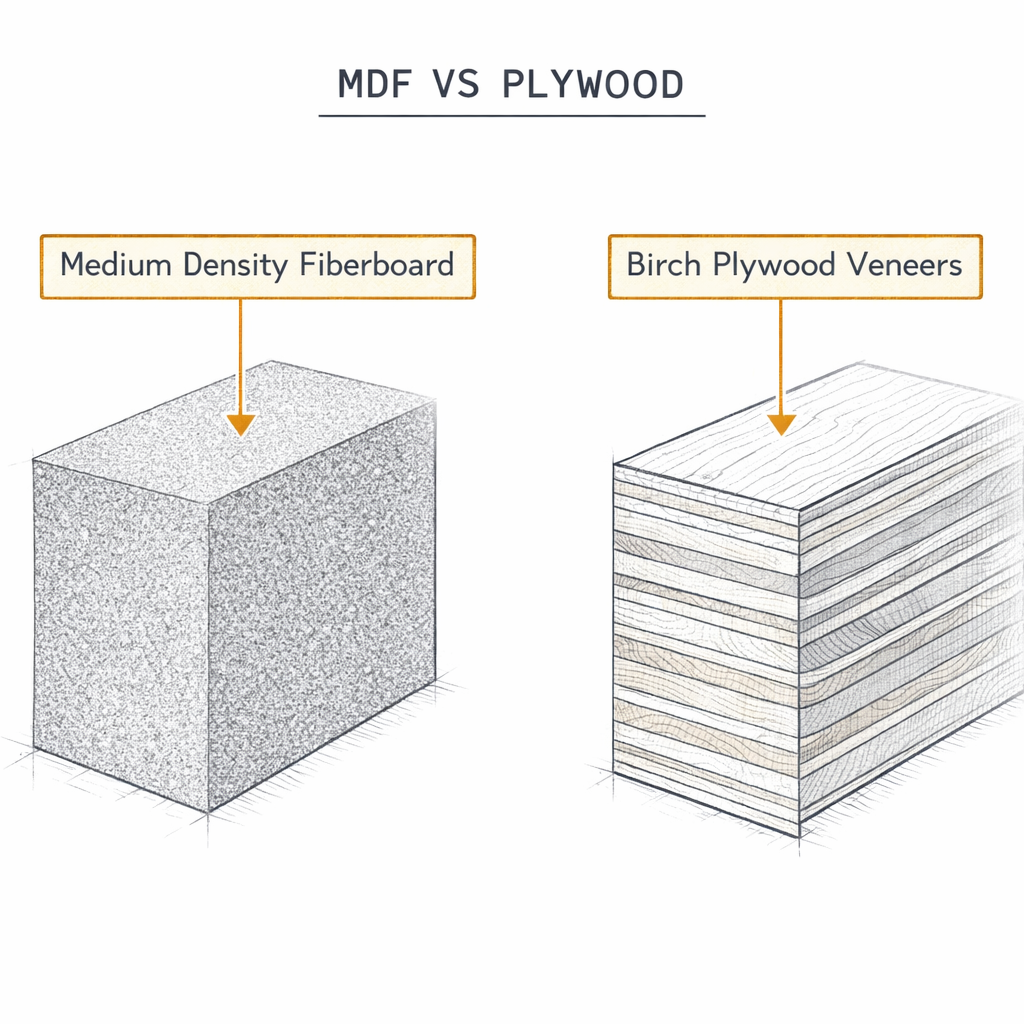 Cross-section comparison of MDF and birch plywood layers