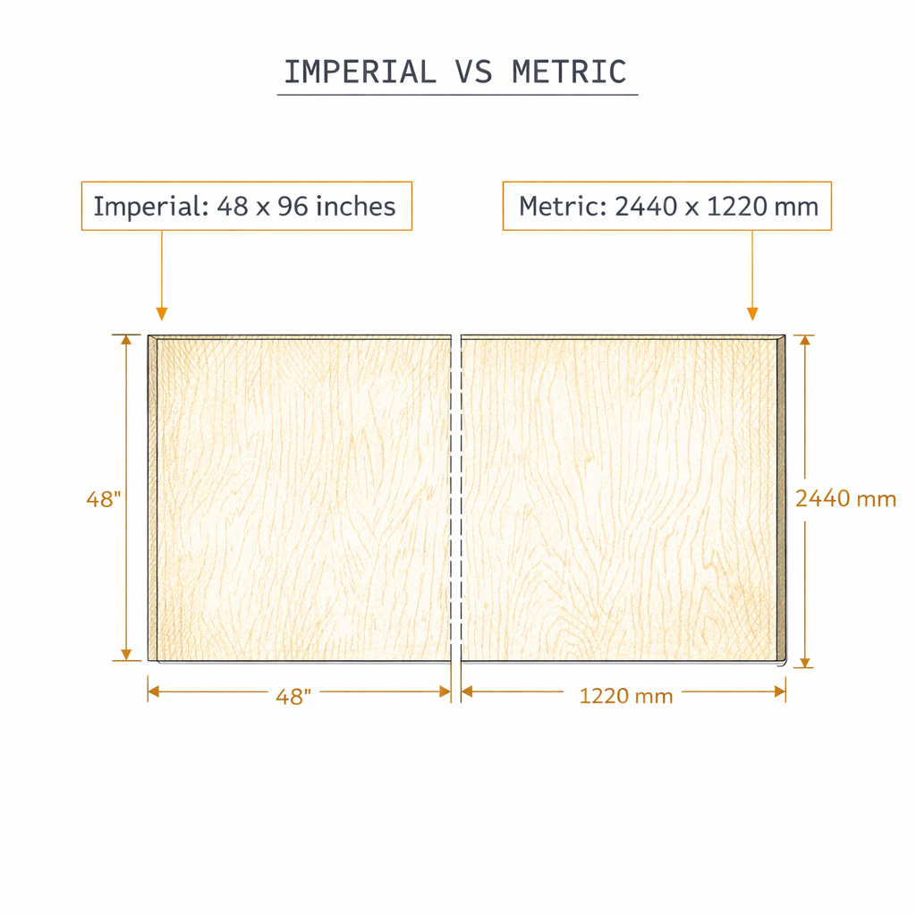 Imperial versus metric panel dimensions on a sheet diagram