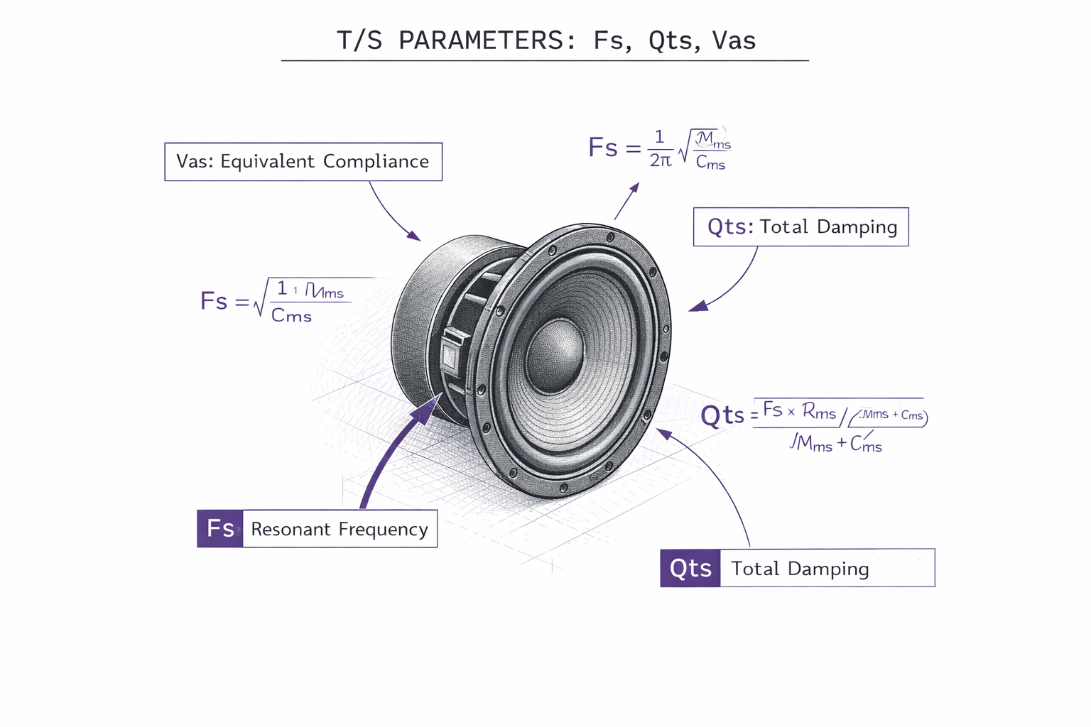 Master visualization of Fs, Qts, and Vas around a speaker driver