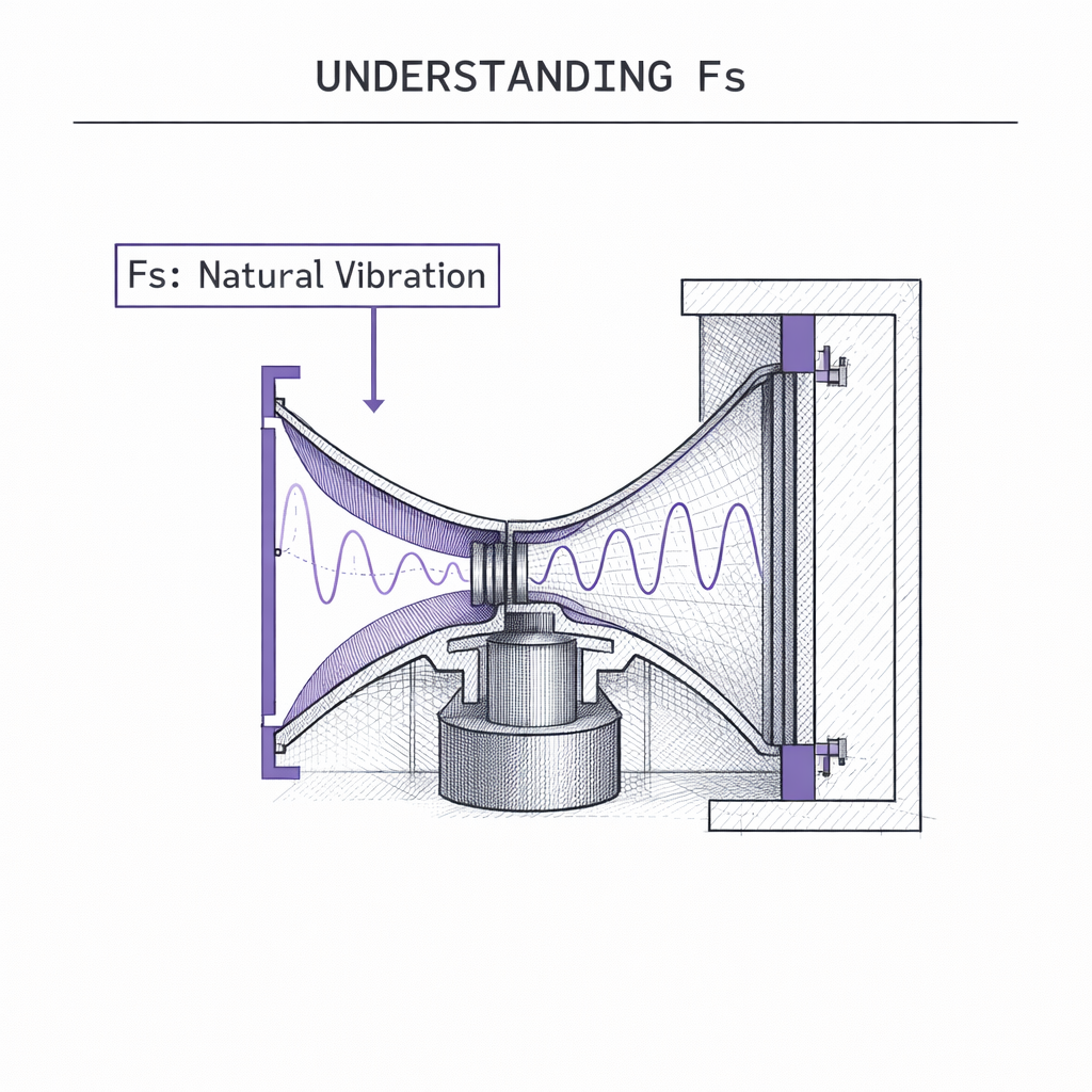 Diagram explaining Fs natural vibration in a speaker assembly