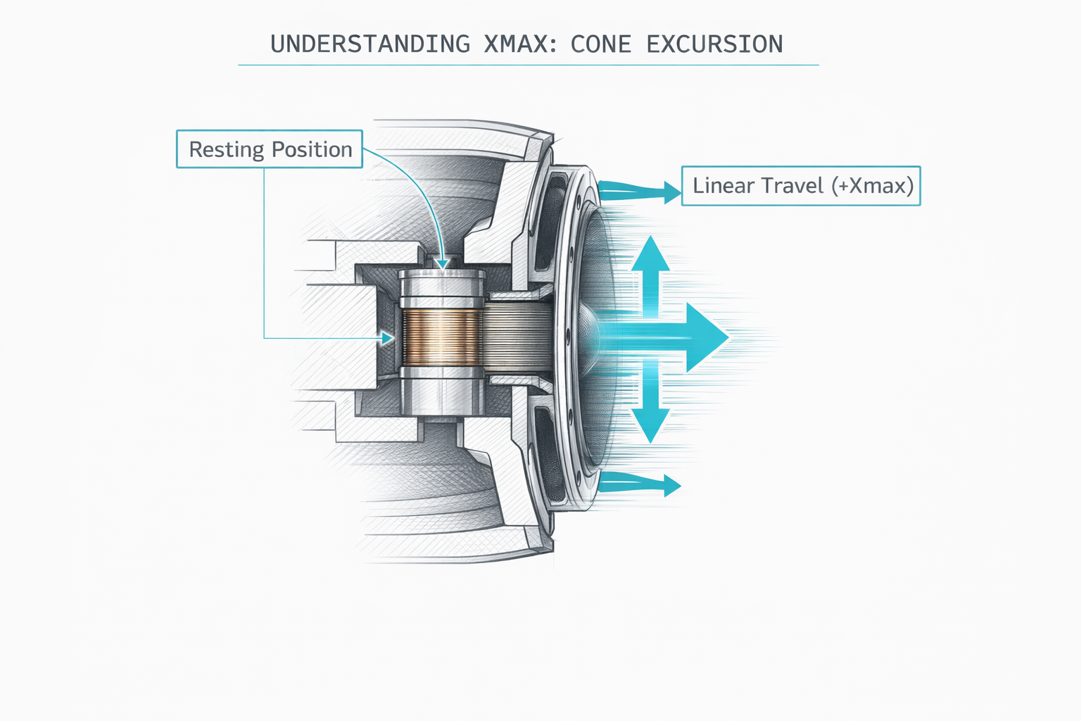 Master diagram of speaker cone excursion and Xmax movement