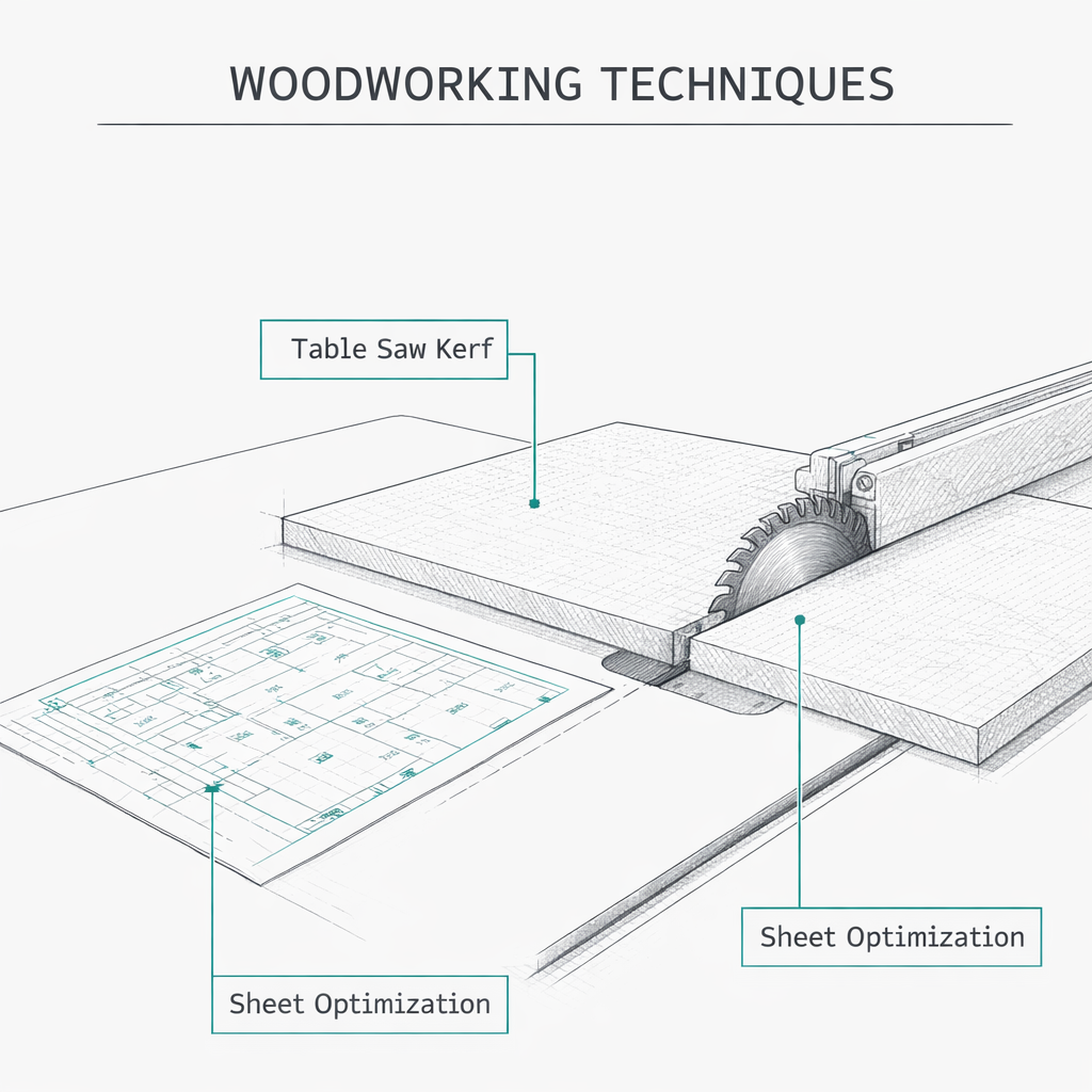Technical drawing of a table saw and cut list blueprint for woodworking