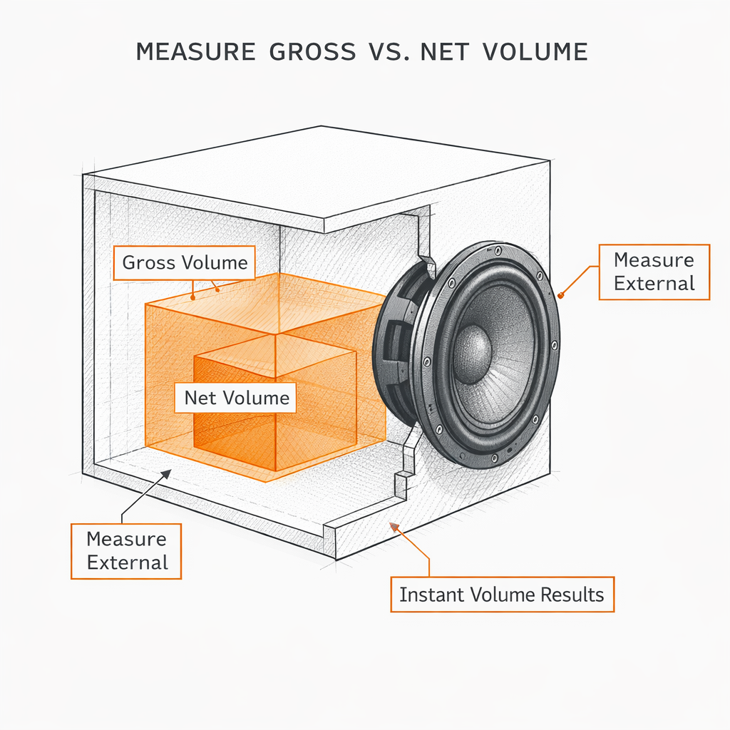 Cutaway technical diagram showing the difference between gross and net speaker volume